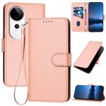 For vivo S19 Pro YX0070 Carbon Fiber Buckle Leather Phone Case with Lanyard(Pink)