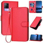 For vivo V21e 4G / Y73 2021 YX0070 Carbon Fiber Buckle Leather Phone Case with Lanyard(Red)