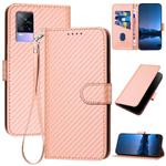 For vivo V21e 4G / Y73 2021 YX0070 Carbon Fiber Buckle Leather Phone Case with Lanyard(Pink)