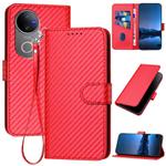 For vivo V50 YX0070 Carbon Fiber Buckle Leather Phone Case with Lanyard(Red)
