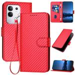 For vivo Y29 4G YX0070 Carbon Fiber Buckle Leather Phone Case with Lanyard(Red)
