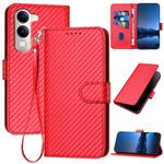 For vivo Y29s 5G / Y04 4G Global YX0070 Carbon Fiber Buckle Leather Phone Case with Lanyard(Red)