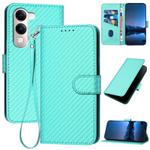 For vivo Y29s 5G / Y04 4G Global YX0070 Carbon Fiber Buckle Leather Phone Case with Lanyard(Light Blue)