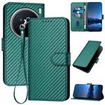For vivo X200 Pro YX0070 Carbon Fiber Buckle Leather Phone Case with Lanyard(Dark Green)
