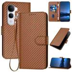 For vivo Y400 Pro 5G YX0070 Carbon Fiber Buckle Leather Phone Case with Lanyard(Coffee)