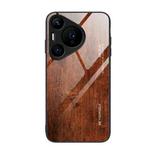 For Huawei Pura 70 Pro Wood Grain Glass Phone Case(Dark Brown)