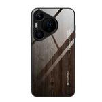 For Huawei Pura 70 Wood Grain Glass Phone Case(Black)
