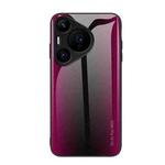 For Huawei Pura 70 Pro Texture Gradient Glass TPU Phone Case(Rose Red)