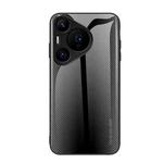 For Huawei Pura 70 Pro Texture Gradient Glass TPU Phone Case(Black)
