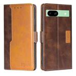 For Google Pixel 8a Contrast Color Side Buckle Leather Phone Case(Dark Brown + Gold)