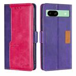 For Google Pixel 8a Contrast Color Side Buckle Leather Phone Case(Purple + Rose Red)