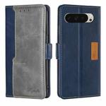 For Google Pixel 9 Contrast Color Side Buckle Leather Phone Case(Blue + Grey)