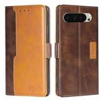 For Google Pixel 9 Contrast Color Side Buckle Leather Phone Case(Dark Brown + Gold)