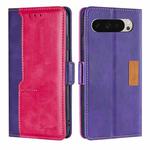 For Google Pixel 9 Contrast Color Side Buckle Leather Phone Case(Purple + Rose Red)