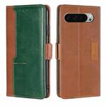 For Google Pixel 9 Pro XL Contrast Color Side Buckle Leather Phone Case(Light Brown + Green)