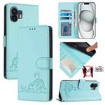 For Nothing Phone 2A Cat Rat Embossed Pattern RFID Leather Phone Case with Lanyard(Mint Green)