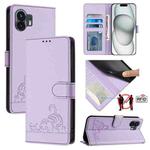 For Nothing Phone 2A Cat Rat Embossed Pattern RFID Leather Phone Case with Lanyard(Purple)