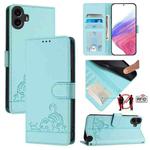 For Nothing CMF Phone 1 Cat Rat Embossed Pattern RFID Leather Phone Case with Lanyard(Mint Green)