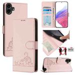 For Nothing CMF Phone 1 Cat Rat Embossed Pattern RFID Leather Phone Case with Lanyard(Pink)