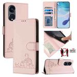 For OPPO A1 Pro 5G / Reno8 T 5G Global Cat Rat Embossed Pattern RFID Leather Phone Case with Lanyard(Pink)