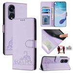For OPPO A1 Pro 5G / Reno8 T 5G Global Cat Rat Embossed Pattern RFID Leather Phone Case with Lanyard(Purple)