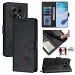 For OPPO A2 Pro 5G / A3 Pro 5G Cat Rat Embossed Pattern RFID Leather Phone Case with Lanyard(Black)