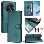 For OPPO A2 Pro 5G / A3 Pro 5G Cat Rat Embossed Pattern RFID Leather Phone Case with Lanyard(Peacock Green)