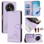 For OPPO A2 Pro 5G / A3 Pro 5G Cat Rat Embossed Pattern RFID Leather Phone Case with Lanyard(Purple)