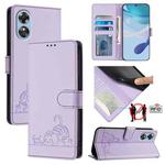 For OPPO A17 4G Global / A17K Cat Rat Embossed Pattern RFID Leather Phone Case with Lanyard(Purple)