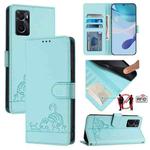 For OPPO A36 4G / A76 4G Cat Rat Embossed Pattern RFID Leather Phone Case with Lanyard(Mint Green)