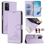 For OPPO A36 4G / A76 4G Cat Rat Embossed Pattern RFID Leather Phone Case with Lanyard(Purple)