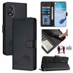 For OPPO A38 4G / A18 4G Global Cat Rat Embossed Pattern RFID Leather Phone Case with Lanyard(Black)