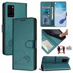 For OPPO A54 4G / A54S / A55 5G Cat Rat Embossed Pattern RFID Leather Phone Case with Lanyard(Peacock Green)