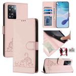 For OPPO A77 4G Global Cat Rat Embossed Pattern RFID Leather Phone Case with Lanyard(Pink)