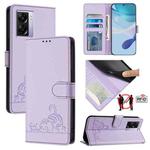 For OPPO A77 5G / A97 5G Cat Rat Embossed Pattern RFID Leather Phone Case with Lanyard(Purple)