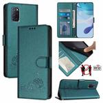 For OPPO A72 / A52 / A92 4G Cat Rat Embossed Pattern RFID Leather Phone Case with Lanyard(Peacock Green)