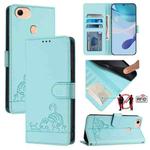 For OPPO F17 / A73 2020 4G Global Cat Rat Embossed Pattern RFID Leather Phone Case with Lanyard(Mint Green)