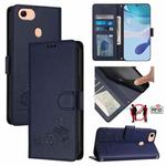 For OPPO F17 / A73 2020 4G Global Cat Rat Embossed Pattern RFID Leather Phone Case with Lanyard(Blue)