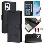 For OPPO Find X5 Cat Rat Embossed Pattern RFID Leather Phone Case with Lanyard(Black)