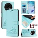 For OPPO Find X6 Cat Rat Embossed Pattern RFID Leather Phone Case with Lanyard(Mint Green)