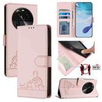 For OPPO Find X6 Cat Rat Embossed Pattern RFID Leather Phone Case with Lanyard(Pink)