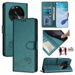 For OPPO Find X6 Cat Rat Embossed Pattern RFID Leather Phone Case with Lanyard(Peacock Green)