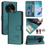 For OPPO Find X6 Pro Cat Rat Embossed Pattern RFID Leather Phone Case with Lanyard(Peacock Green)