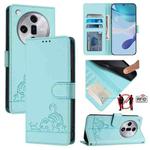 For OPPO Find X7 Cat Rat Embossed Pattern RFID Leather Phone Case with Lanyard(Mint Green)