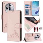 For OPPO Find X7 Cat Rat Embossed Pattern RFID Leather Phone Case with Lanyard(Pink)