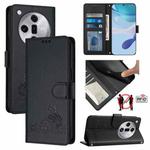 For OPPO Find X7 Cat Rat Embossed Pattern RFID Leather Phone Case with Lanyard(Black)