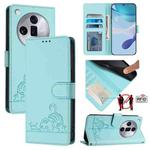 For OPPO Find X7 Ultra Cat Rat Embossed Pattern RFID Leather Phone Case with Lanyard(Mint Green)