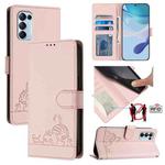 For OPPO Find X3 Lite Cat Rat Embossed Pattern RFID Leather Phone Case with Lanyard(Pink)