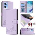For OPPO Find X5 Lite Cat Rat Embossed Pattern RFID Leather Phone Case with Lanyard(Purple)