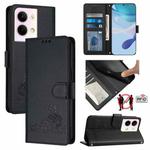 For OPPO Reno9 5G / Reno9 Pro 5G Cat Rat Embossed Pattern RFID Leather Phone Case with Lanyard(Black)